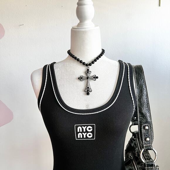 Black Contrast NYC Tank Top Y2K 2000s 90s Vintage Indie Sleaze Medium - Picture 2 of 6